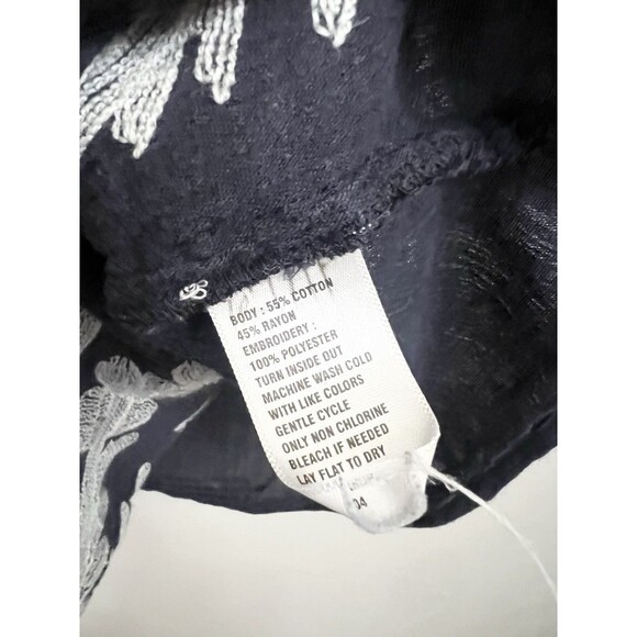 Crown Ivy Peasant Blouse 2X Blue Boxy Cotton Floral Embroidered Boho Resort Top - Picture 5 of 7